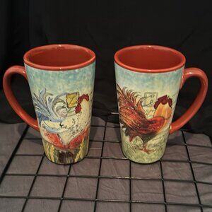 Certified International Rooster Mugs by Susan Winget, Farmhouse Country Set of 2